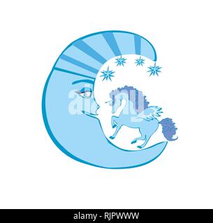 magic unicorn and moon Stock Vector