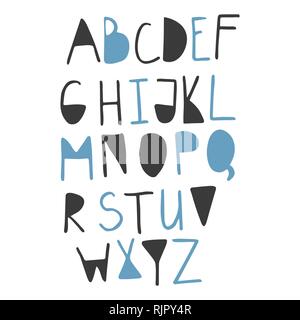 Funny childish made with ink alphabet Stock Vector