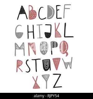 Funny childish made with ink alphabet Stock Vector