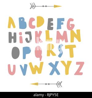 Funny childish made with ink alphabet Stock Vector