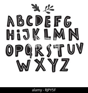 Funny childish made with ink alphabet Stock Vector