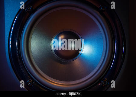 Close up of professional loudspeaker at music studio. Dance, disco, entertainment Stock Photo