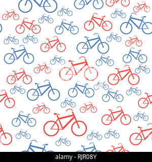 Red Blue Bicycle Silhouette Seamless Pattern Stock Photo