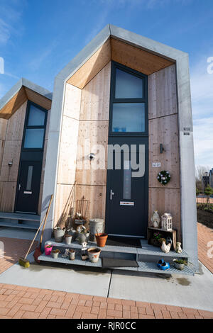 Tiny Houses in Nijkerk, the Netherlands. Together with the housing corporation the construction company made tiny houses for one person household. Stock Photo