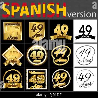 Set of number forty-nine years (49 years) celebration design. Anniversary golden number template elements for your birthday party. Translated from the Stock Vector