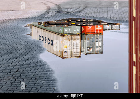 Container terminal in Duisburg harbor Stock Photo