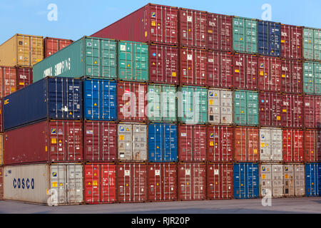 Container terminal in Duisburg harbor Stock Photo