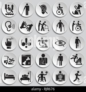 Disability icons set on plates background for graphic and web design, Modern simple vector sign. Internet concept. Trendy symbol for website design web button or mobile app. Stock Vector