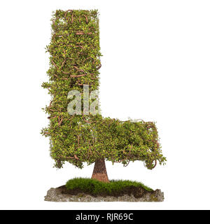 Tree letter L. Tree in shaped of letter L, 3D rendering isolated on white background Stock Photo