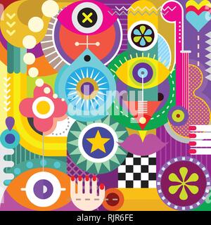 Abstract art vector illustration. Decorative collage of various objects and shapes. Stock Vector