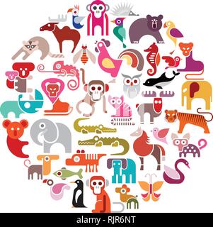 Animal round vector illustration on white background. Stock Vector