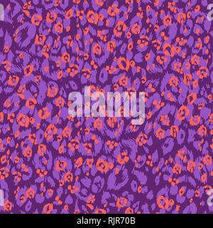 Violet and orange leopard background. Abstract seamless pattern. Spotted animal skin Stock Vector