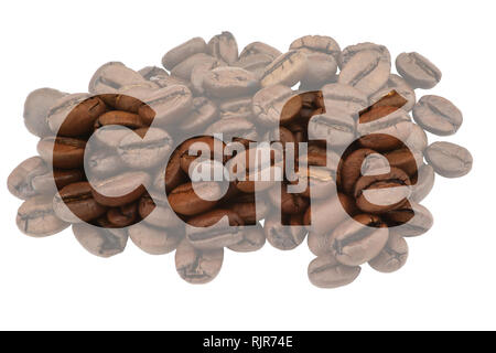 Image with highlighted text Cafe against pale background of coffee beans Stock Photo