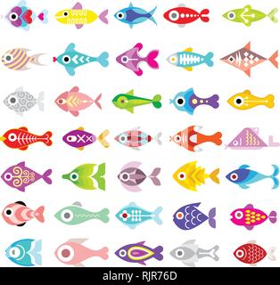 Aquarium Fishes - set of vector icons. Isolated on white background. Stock Vector