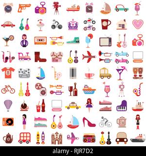 Different isolated colorful icons on white background - vector seamless wallpaper. Stock Vector