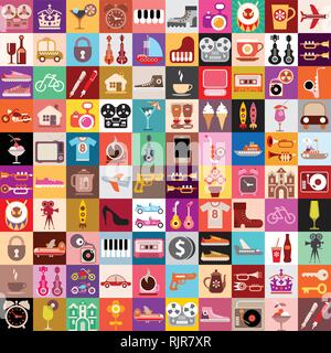 Vector graphic design of various random objects.  Collage of multiple images. Stock Vector