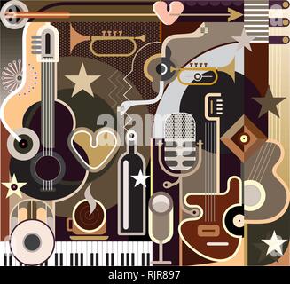 Abstract Music Background - vector illustration. Collage with musical instruments. Stock Vector