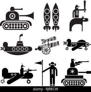 Military icons set. Isolated black vector icons on white background. Stock Vector