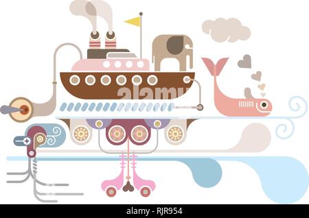 Fantastic Ocean Cruise - abstract vector illustration on white background. Stock Vector