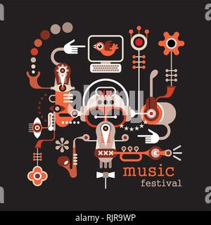 Music Festival - isolated vector illustration on black background. Artwork placard with text 'Music Festivall'. Stock Vector