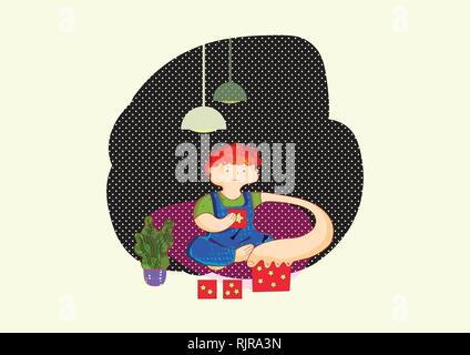 Autism. Early signs of autism syndrome in children. Signs and symptoms of autism in a child. Vector flat illustration. Stock Vector