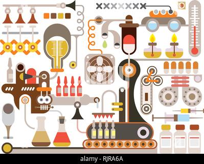 Pharmaceutical laboratory - vector illustration on white background. Medical factory. Stock Vector