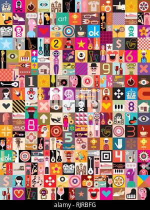 Art Collage of many different images. Vector illustration. Stock Vector