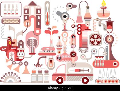 Research laboratory and pharmaceutical manufacture - isolated vector illustration on white background. Stock Vector