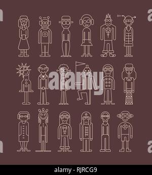 People - set of isolated outline vector icons. Fancy dress collection. Stock Vector