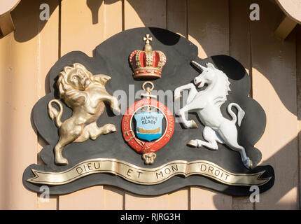 Coat of arms of the Volunteer Life Brigade on their South Shields watch house, north east England, UK Stock Photo