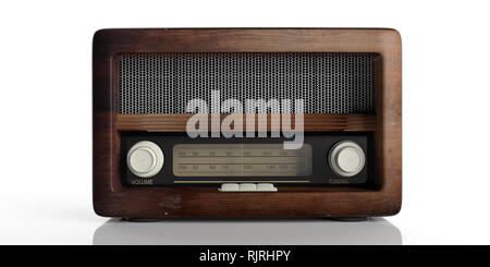 Vintage, retro radio. Radio old fashioned isolated on white background. 3d illustration Stock Photo