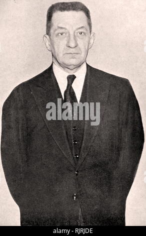 Alexander Fyodorovich Kerensky (1881 - 1970); Russian lawyer and revolutionary. After the February Revolution of 1917 he joined the newly formed Russian Provisional Government, first as Minister of Justice, then as Minister of War, and after July as the government's second Minister-Chairman. On 7 November 1917, his government was overthrown by the Lenin-led Bolsheviks in the October Revolution. He spent the remainder of his life in exile, in Paris and New York City, and worked for the Hoover Institution. Stock Photo