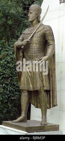 Statue of Constantine XI Dragases Palaiologos, Latinized as Palaeologus (1405 - 1453), last reigning Roman and Byzantine Emperor, ruling as a member of the Palaiologos dynasty from 1449 to his death in battle at the fall of Constantinople in 1453. Stock Photo