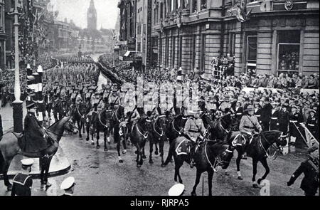 Canadian Royal Mounted Police during the coronation of Queen Elizabeth II of the United Kingdom 1953. Stock Photo