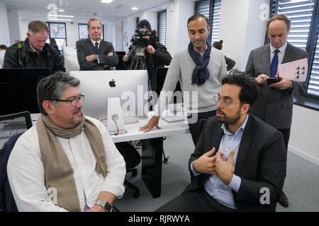 Lyon, France, February 7th 2019: Mounir Mahjoubi, French State secretary delegate to the Digital development, is seen in Lyon Confluence district (Central-Eastern France) on February 7, 2019 as he pays visit to rhe 101 digital school as part of the National Sittings of Inclusivity. Credit Photo: Serge Mouraret/Alamy Live News Stock Photo