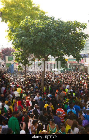 People gather for the annual 'Brixton Splash,' to mark Jamaican Independence Day on August 5, 2012 in London. Stock Photo