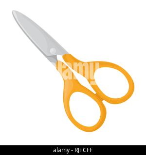 Scissors with orange handle in cartoon style. Vector illustration Stock Vector