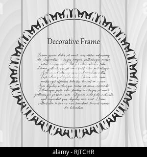 Vintage round frame on wooden background. Vector illustration. Stock Vector