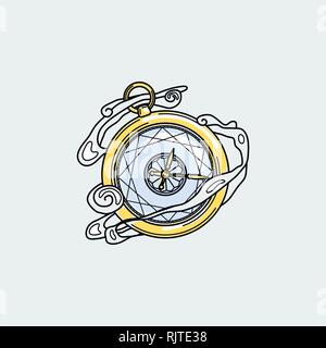 Vintage illustration of thin line clock timer icon. Vector graphic design logo, print, label, badge, sticker, emblem, sign, identity. Stock Vector
