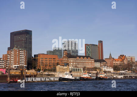 Office building with Dancing Towers and Landungsbrücken in Hamburg, Elbe Germany, Europe Stock Photo