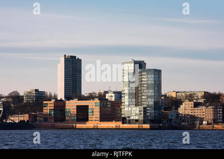 Office building near the Landungsbrücken in Hamburg, at the Elbe Germany, Europe Stock Photo
