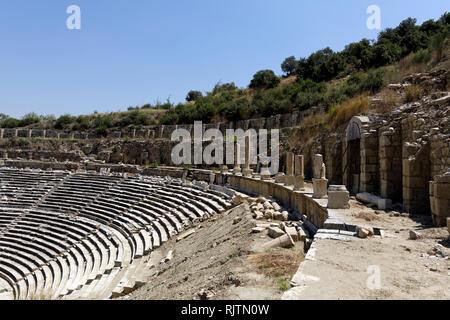 View of the large ancient stadium, Magnesia on the Meander, Tekin, Ionia, Turkey. The Stadium had the capacity to seat over 30,000 spectators and is o