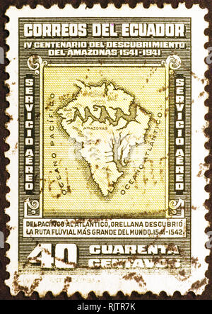 Ancient map of South America on old stamp Stock Photo