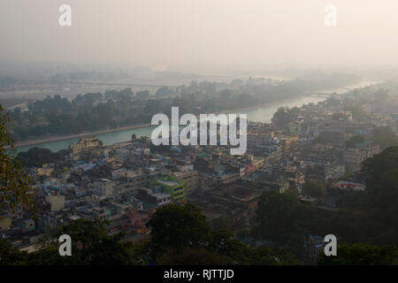 Air pollution over the Ganges River in Haridwar, India Stock Photo