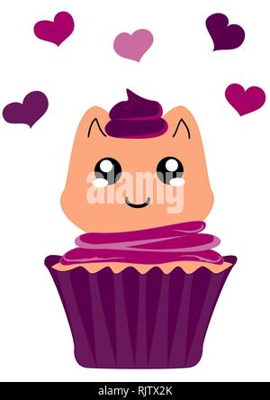 cute cupcake with kitten in kawaii style. Vector file eps 10 Stock Vector