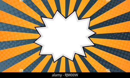Background in flat comics style design with halftone, lightning and text bubble. Vector illustration - Vettoriale Stock Vector