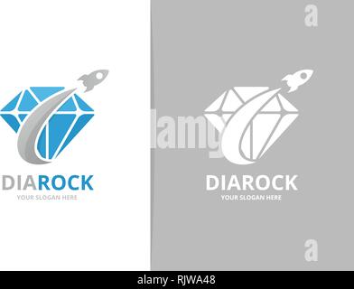Diamond and rocket logo combination. Unique gem and flight logotype design template. Stock Vector
