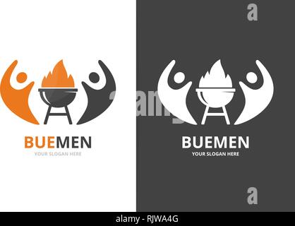 Bbq and people logo combination. Unique barbecue and team logotype design template. Stock Vector