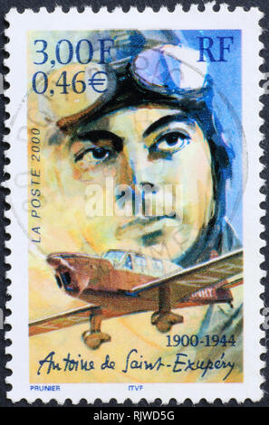 Antoine de Saint-Exupery portrait on postage stamp Stock Photo