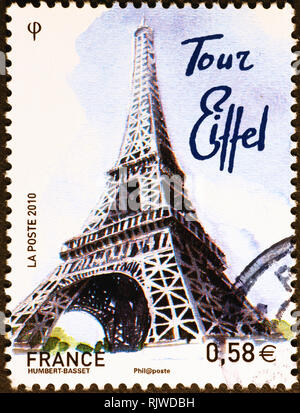 Eiffel tower on french postage stamp Stock Photo